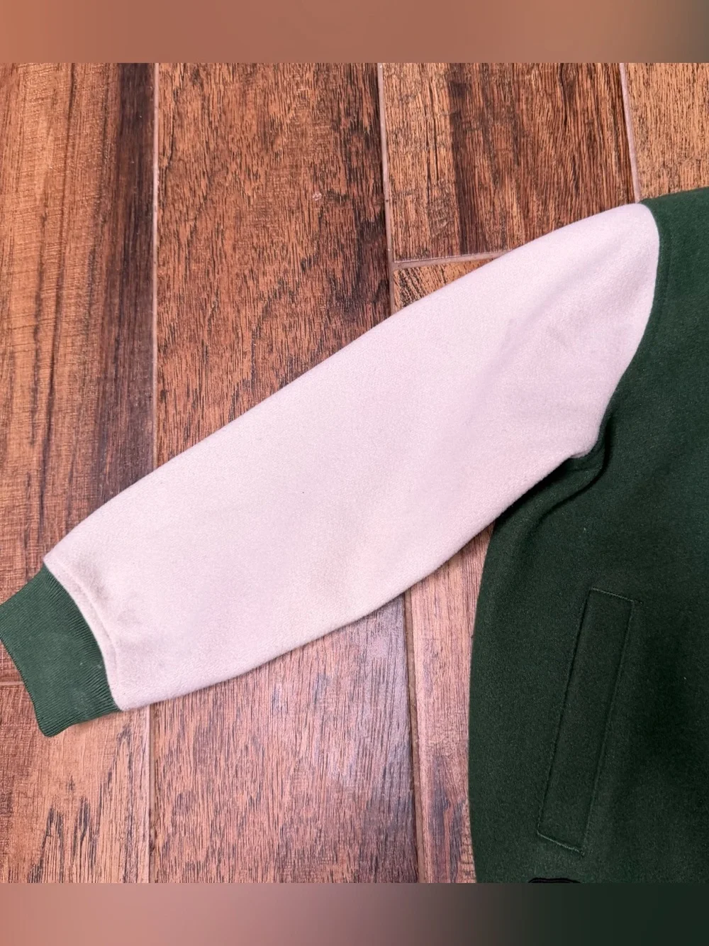 Nike Vintage-Style Green & Cream Varsity Bomber Jacket Hoodie Kids M 6